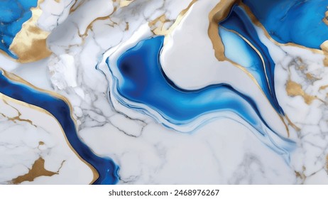 Luxurious marble resin geode and abstract functional art, watercolor geode painting. Abstract blue liquid watercolor background with golden foil texture. High resolution luxurious marble.