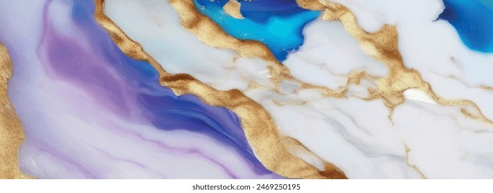Luxurious marble resin geode and abstract functional art, watercolor geode painting. Abstract blue liquid watercolor background with golden foil texture. High resolution luxurious marble.