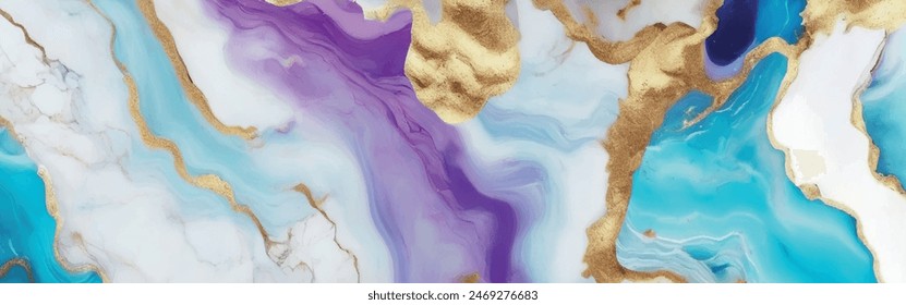 Luxurious marble resin geode and abstract functional art, watercolor geode painting. Abstract blue liquid watercolor background with golden foil texture. High resolution luxurious marble.