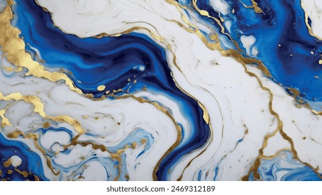 Luxuriöse Marmorharz-Geode und abstrakte funktionale Kunst, Aquarell-Geodmalerei. Abstrakter blauer flüssiger Aquarellhintergrund mit goldener Folienstruktur. Hochauflösender Luxusmarmor.