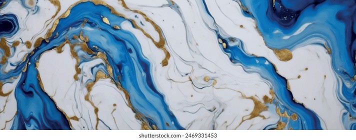 Luxurious marble resin geode and abstract functional art, watercolor geode painting. Abstract blue liquid watercolor background with golden foil texture. High resolution luxurious marble.