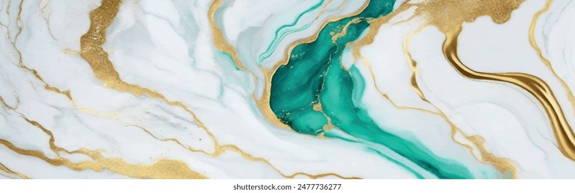 Luxurious marble wallpaper background. Luxury marble texture with gold glitter and aqua green tone. Aqua ocean blue marbling with natural luxury style swirls of marble and gold powder geode pattern.