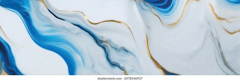 Luxurious marble wallpaper background. Luxury marble texture with gold glitter and blue tone. Indigo ocean blue marbling with natural luxury style swirls of marble and gold powder geode pattern.