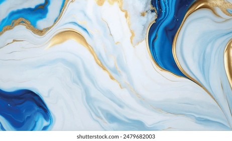 Luxurious marble wallpaper background. Luxury marble texture with gold glitter and blue tone. Indigo ocean blue marbling with natural luxury style swirls of marble and gold powder geode pattern.