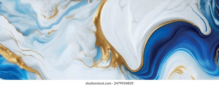 Luxurious marble wallpaper background. Luxury marble texture with gold glitter and blue tone. Indigo ocean blue marbling with natural luxury style swirls of marble and gold powder geode pattern.