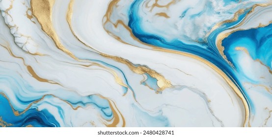 Luxurious marble wallpaper background. Luxury marble texture with gold glitter and blue tone. Indigo ocean blue marbling with natural luxury style swirls of marble and gold powder geode pattern.