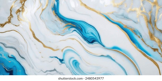 Luxurious marble wallpaper background. Luxury marble texture with gold glitter and blue tone. Indigo ocean blue marbling with natural luxury style swirls of marble and gold powder geode pattern.