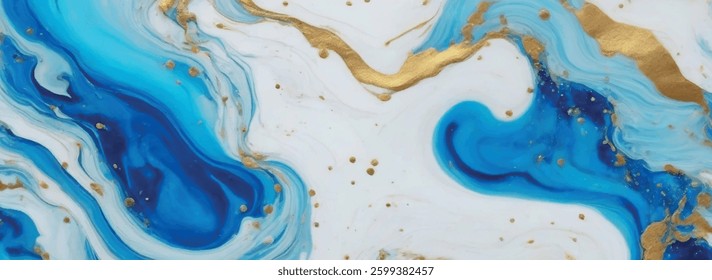 Luxurious marble wallpaper background. Luxury marble texture with gold glitter and blue tone. Indigo ocean blue marbling with natural luxury style swirls of marble and gold powder geode pattern.