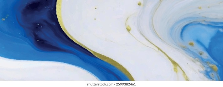 Luxurious marble wallpaper background. Luxury marble texture with gold glitter and blue tone. Indigo ocean blue marbling with natural luxury style swirls of marble and gold powder geode pattern.