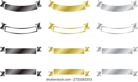 Luxurious metallic ribbon set (gold, silver, black, heading, decorative frame)