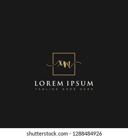 Luxurious minimalist elegant handwritten Initials letters XM linked inside square line box vector logo designs inspirations in gold colors for brand, hotel, boutique, jewelry, restaurant or company 