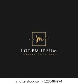 Luxurious minimalist elegant handwritten Initials letters JM linked inside square line box vector logo designs inspirations in gold colors for brand, hotel, boutique, jewelry, restaurant or company 