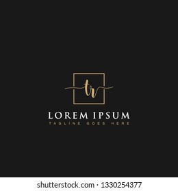 Luxurious minimalist elegant handwritten Initials letters TR linked inside square line box vector logo designs inspirations in gold colors for company, hotel, boutique, jewelry, restaurant or branding