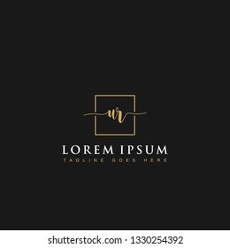 Luxurious minimalist elegant handwritten Initials letters UR linked inside square line box vector logo designs inspirations in gold colors for company, hotel, boutique, jewelry, restaurant or branding