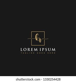 Luxurious minimalist elegant handwritten Initials letters KR linked inside square line box vector logo designs inspirations in gold colors for company, hotel, boutique, jewelry, restaurant or branding
