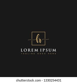 Luxurious minimalist elegant handwritten Initials letters LR linked inside square line box vector logo designs inspirations in gold colors for company, hotel, boutique, jewelry, restaurant or branding