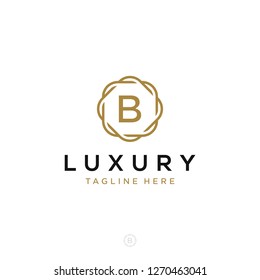 Luxurious minimalist elegant sophisticated Initial B letters geometric rounded hexagonal badge logo design vector with line art style in gold colors for hotel, boutique, jewelry, restaurant or company