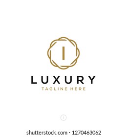 Luxurious minimalist elegant sophisticated Initial I letters geometric rounded hexagonal badge logo design vector with line art style in gold colors for hotel, boutique, jewelry, restaurant or company