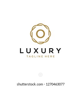 Luxurious minimalist elegant sophisticated Initial O letters geometric rounded hexagonal badge logo design vector with line art style in gold colors for hotel, boutique, jewelry, restaurant or company