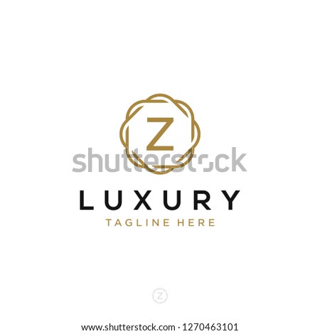 Luxurious minimalist elegant sophisticated Initial Z letters geometric rounded hexagonal badge logo design vector with line art style in gold colors for hotel, boutique, jewelry, restaurant or company