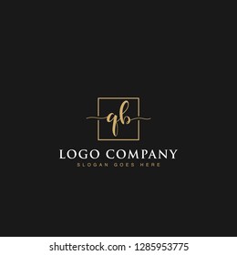 Luxurious minimalist elegant sophisticated Initials letters QB linked inside square line box vector logo designs inspirations in gold colors for brand, hotel, boutique, jewelry, restaurant or company 