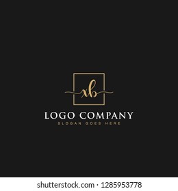 Luxurious minimalist elegant sophisticated Initials letters XB linked inside square line box vector logo designs inspirations in gold colors for brand, hotel, boutique, jewelry, restaurant or company 