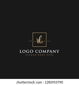 Luxurious minimalist elegant sophisticated Initials letters RB linked inside square line box vector logo designs inspirations in gold colors for brand, hotel, boutique, jewelry, restaurant or company 