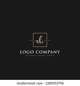Luxurious minimalist elegant sophisticated Initials letters AB linked inside square line box vector logo designs inspirations in gold colors for brand, hotel, boutique, jewelry, restaurant or company 