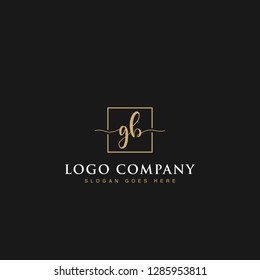 Luxurious minimalist elegant sophisticated Initials letters GB linked inside square line box vector logo designs inspirations in gold colors for brand, hotel, boutique, jewelry, restaurant or company 