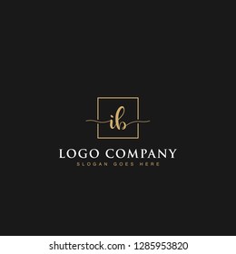 Luxurious minimalist elegant sophisticated Initials letters IB linked inside square line box vector logo designs inspirations in gold colors for brand, hotel, boutique, jewelry, restaurant or company 