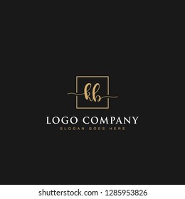 Luxurious minimalist elegant sophisticated Initials letters KB linked inside square line box vector logo designs inspirations in gold colors for brand, hotel, boutique, jewelry, restaurant or company 
