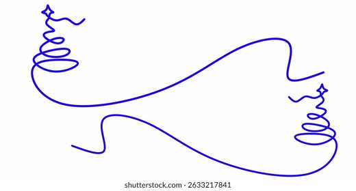 A luxurious minimalist one line art doodle of two stylized Christmas trees formed from a single blue line. Perfect for holiday cards, seasonal decor, or modern Christmas themed designs.