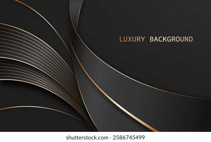 Luxurious and modern abstract background with black shapes curved shapes and elegant gold lines combination. Vector illustration
