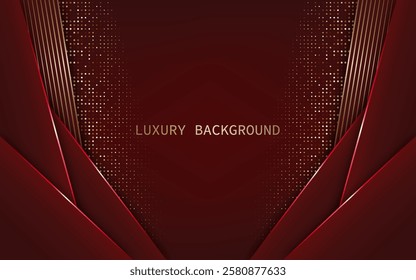 Luxurious and modern abstract background, dark red gradient, and dynamic geometric shapes combine elegant gold accents. Vector illustration