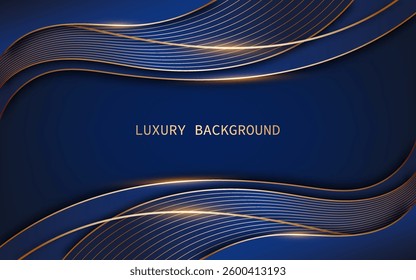 Luxurious and modern abstract background with a dark blue and gold color of elegant curved shapes. Vector illustration