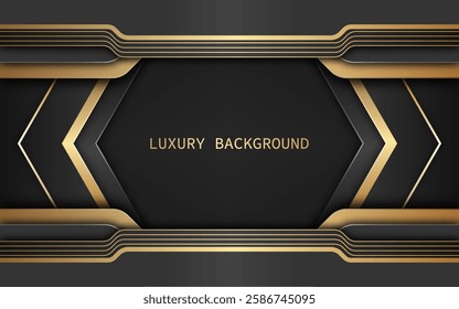 Luxurious and modern background design with black and gold color in overlapping geometric shapes. Vector illustration