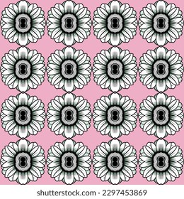 Luxurious, modern black and white floral seamless pattern with intricate details inspired by pop art and zen design.
