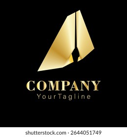 Um design de logotipo luxuoso e moderno com um acabamento metálico brilhante, situado contra um fundo preto. Perfeito para marcas premium, identidade corporativa ou logotipos de negócios de luxo.