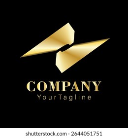 A luxurious and modern logo design with a glossy metallic finish, set against a black background. Perfect for premium brands, corporate identity, or luxury business logos.