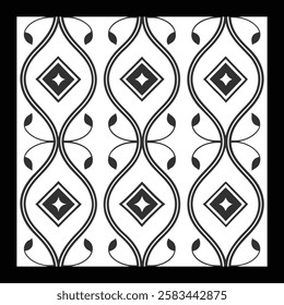 Luxurious Monochrome Floral Pattern | Intricate Geometric Tile Design for Fashion, Carpet, Home Décor, and Digital Art | Classic Black and White Aesthetic for Elegant Textiles and Graphic Creations.