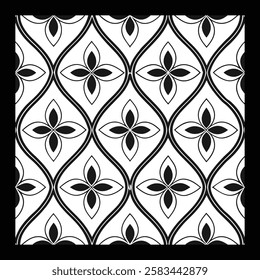 Luxurious Monochrome Floral Pattern | Intricate Geometric Tile Design for Fashion, Carpet, Home Décor, and Digital Art | Classic Black and White Aesthetic for Elegant Textiles and Graphic Creations.