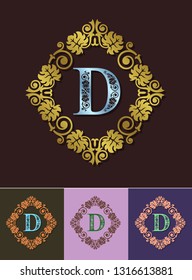 Luxurious Monogram design elements ornamental frame. Vintage ornament greeting card vector template. Retro wedding invitation, advertising or other design and place for text