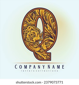 Luxurious Monogram initial Q with Floral Ornament vector illustrations for your work logo, merchandise t-shirt, stickers and label designs, poster, greeting cards advertising business company or brand