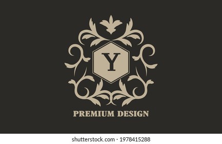 Luxurious monogram with the letter Y. Emblem boutique, antiques, hotel, restaurant, cafe, heraldry, jewelry, postcards.