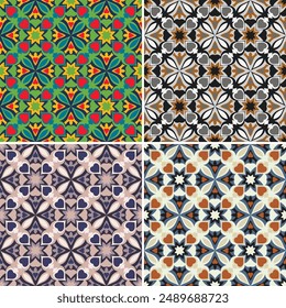 Luxuriöse bunte Kunst nahtlose Muster. Klassische zusammengewürfelte Kunst nahtlose Muster. Vektorgrafik Set für Druck, Textil, Verpackung, Innenarchitektur und Ihre anderen Projekte.