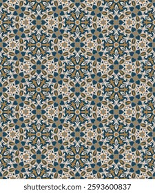 Luxurious motley seamless pattern. Art forms are grouped and arranged in a specific order. Vector image for print, textile, packaging, interior design and your other projects.
