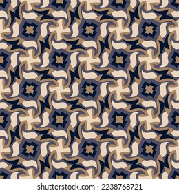 Luxurious motley seamless pattern. Overlapping art forms, stripes, polygons, segments are grouped and arranged in a certain order. Vector. 