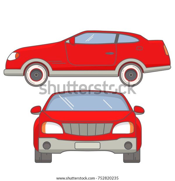 luxurious muscle sports car coupe side view\
and in front. In cartoon flat style a vector.Icon the city vehicle\
with wheels, two-door\
automobile