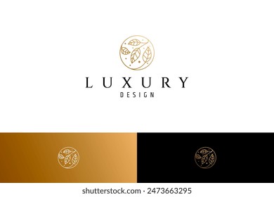 Luxurious natural leaf logo in circle frame