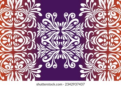 Luxurious nature batik ethnic dayak gradient flower and leaf art design for wedding presentation template 